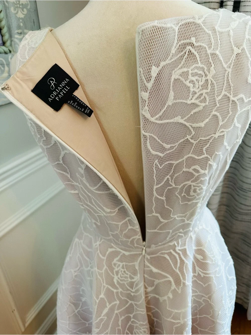 Adrianna Papell Bonded Mesh High-Low Dress - White & Blush - Wedding - Picture 11 of 16